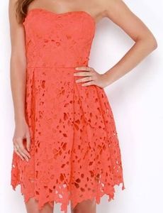 Lulu's M All is Fleur Red Orange Strapless Lace Dress